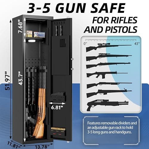 3-5 Long Gun Safe, Anti-Pry Cabinet for Scoped Rifles & Shotguns | Heavy-duty anti-pry construction, digital keypad, backup battery box, pre-drilled mounts, great for garage & hunting thumbnail 3