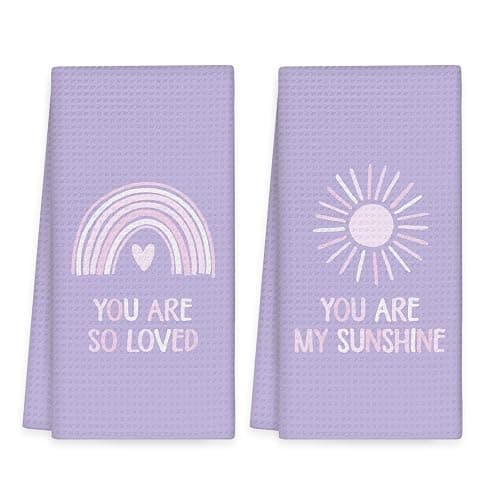 OINDADE Boho Rainbow Hand Towels Set of 2, Kids Bathroom Decor Hand Towels, You are My Sunshine Dish Tea Towel for Nursery Kitchen Bathroom, Rainbow Kids Hand Towels for BathroomDecor, 16x24(Purple) - Image 1