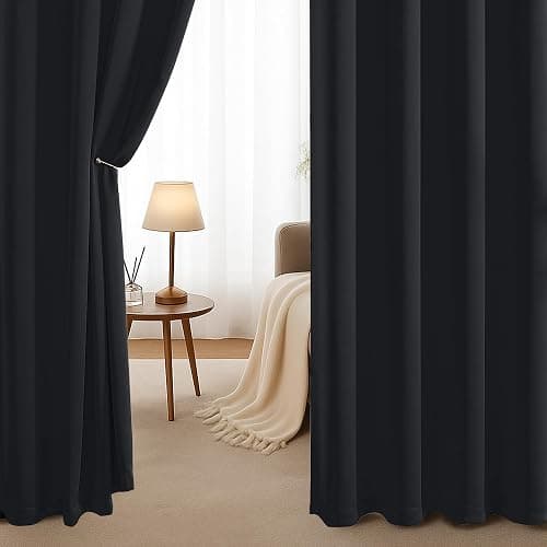 Simplebrand Halloween Black Blackout Curtains for Bedroom 63 Inch Length 2 Panels Set, Grommet Solid Thermal Insulated Black Out Curtains, Room Darkening Energy Saving Window Drapes, W40 x L63 thumbnail 9