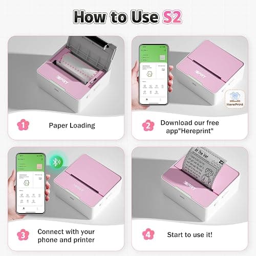 iDPRT Sticker Printer - Mini Portable Printer Bluetooth Thermal Label Printer with 1 Roll Sticker Paper, Inkless Sticker Maker Machine Pocket Instant Print for Study Notes, Pictures, DIY, Pink thumbnail 3