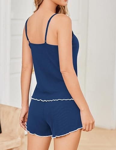 Ekouaer Womens Cami Pajama Sets 2 Piece Ribbed Knit PJs Soft Lingerie Sleeveless Tank Top and Shorts Camisole Lounge Set thumbnail 6