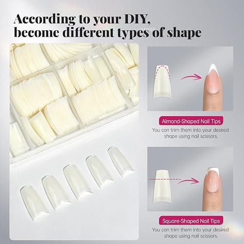 Krofaue 500PCS flexible gel French Half Cover Acrylic Nail Tips Manicure | 10 sizes, flexible, French style, crystal-clear, easy to trim, for salon and home DIY, includes box thumbnail 6