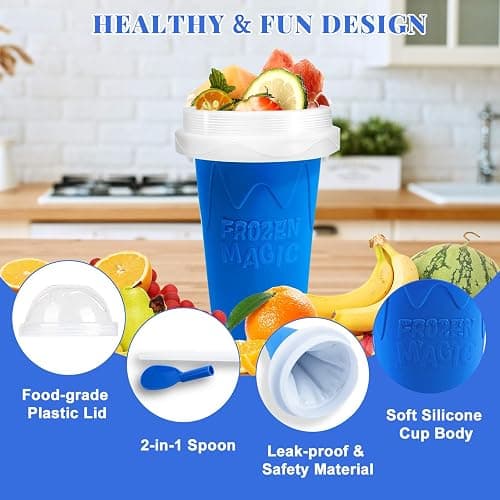 FANS-ONE Slushie Cup, 2 Pack Slushy Maker Cup, DIY Magic Squeeze Cups for Juice Milk Yogurt Ice Cream Make, Frozen Cooling Cup with Lid & Straw Cool Stuff Things for Kids Friends Family (Blue+Pink) thumbnail 5