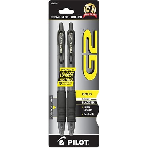 Pilot G2 Premium Gel Pens, Black Pens, Bold Point 1 mm, 2 Black - Image 1