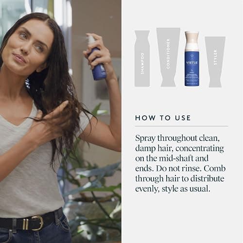 VIRTUE Correct Strength & Shield Leave-In Conditioner Spray, 5 Fl Oz | Detangler, 450F heat protection, UV defense, all hair types, repairs with Alpha Keratin 60KU, coconut fragrance thumbnail 7