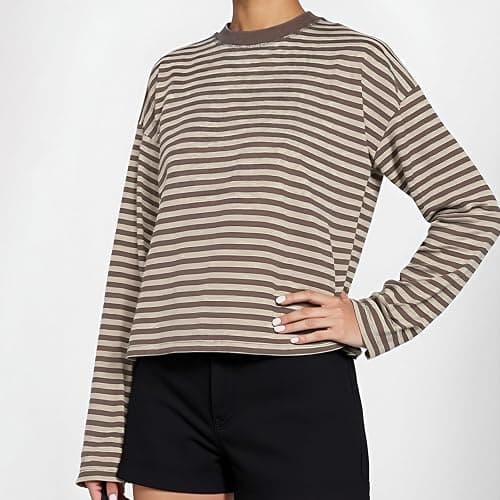 JINZIYINZI Women Striped Long Sleeve Baggy T Shirts Y2k Vintage Stripes | Oversized Boxy Tees Cropped Tops Stripped Sweatshirt Fall Preppy Teen Girl Clothes thumbnail 4
