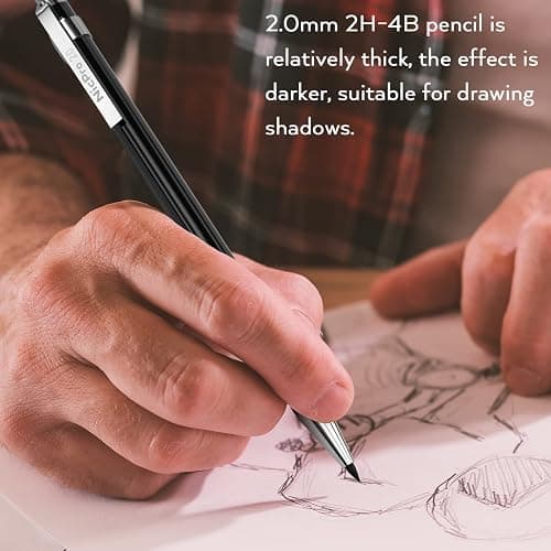 Nicpro 6 PCS Art Mechanical Pencil Set, Black Metal Drafting Pencil 0.3, 0.5, 0.7, 0.9 mm & 2PCS 2mm Graphite Lead Holder(4B 2B HB 2H) For Writing Sketching Drawing With 8 Lead Refills Eraser Case thumbnail 8