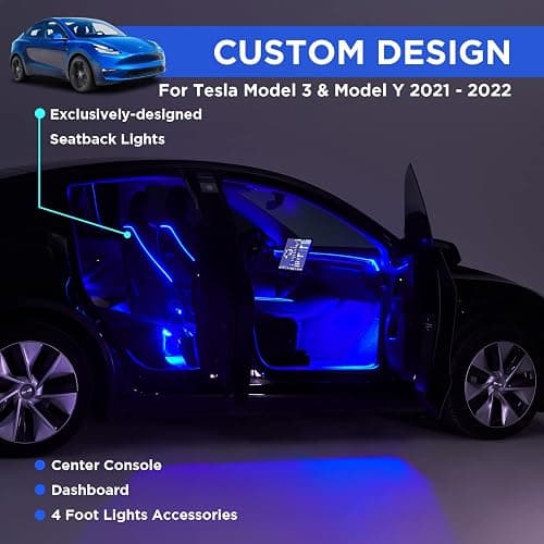 Nestour Interior Car Neon Light Fit for Tesla Model 3 Y 2021 2022 2023 (Center Console+Dashboard+Seat+4 Foot Lights) with Matching Armrest Organizer, Tesla Ambient Lights, APP-Controlled RGB LED thumbnail 5
