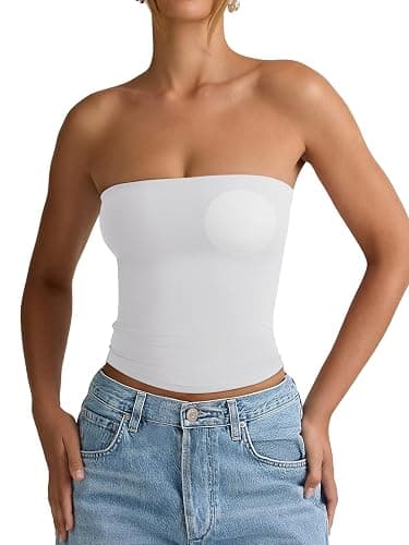 PINKMSTYLE Padded Tube Top with Bulit in Bra Strapless Bandeau Tops Double Lined Cute Going Out Tank Tops for Womens - Image 1