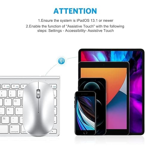 OMOTON Bluetooth Keyboard and Mouse Set Compatible with all iPad Series. With Foldable Bracket, Light and Easy to Carry, Suitable for Business Travel/Home/Office, Silver thumbnail 7