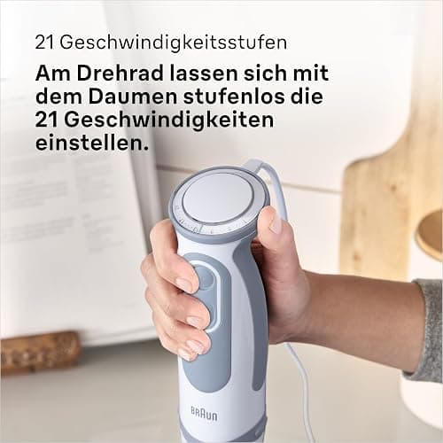 Braun Household Stabmixer MQ 5235WH Stabmixer – MultiQuick 5 Vario Pürierstab mit Edelstahl Mixfuß, 1000 Watt, inkl. 3-teiligem Zubehör-Set, weiß/grau [Energieklasse A] thumbnail 5