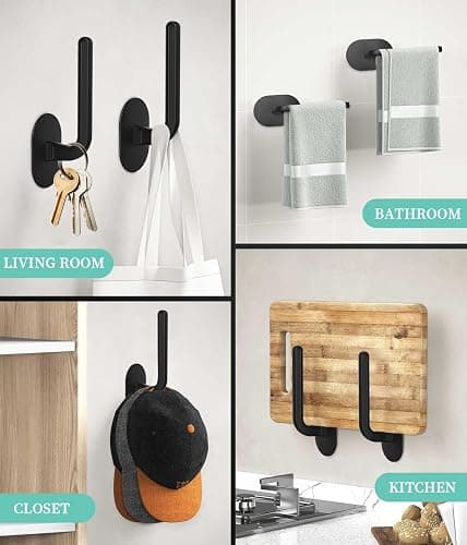 Eiito Hat Hooks for Caps Storage-4Pack,Multi-Purpose Hat Organizer,Strong Adhesive Hat Racks for Wall, Two Mounting Options RV Organization and Storage Cap Hanger(Black) thumbnail 7
