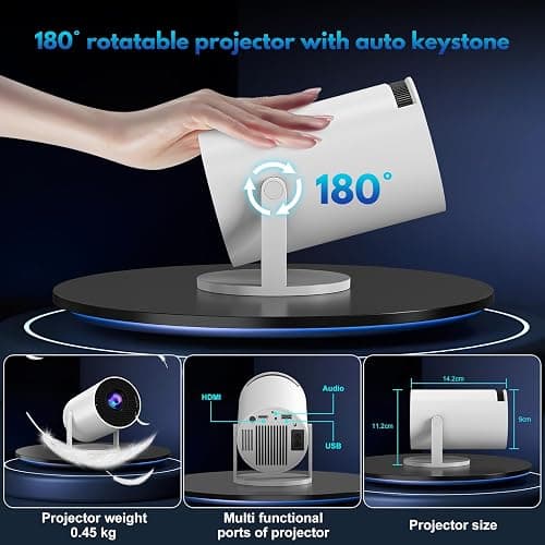 Mini Beamer, 1080P 4K Support 180°Dreh Tragbarer Streaming-Projektor, Klein Videoprojektor Unterstützt 2.4/5G Dual WiFi und Bluetooth 5.0,mit Android und IOS Smart Beamer Doppelsteuerung mit Maus,Weiß thumbnail 5