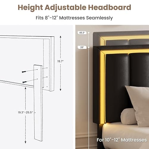 IMMERSTABLE Full Size Bed Frame with Headboard and 4 Storage Drawers, Faux Leather Upholstered Platform Bed with LED Lights, Metal and Wood Slats, No Box Spring Needed, Easy Assembly, Black thumbnail 6