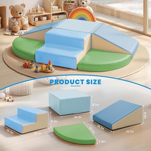 Hoohtoot PU Leather Foam Blocks for Children: 6-Piece Indoor Climbing Play Set - Soft Climbing and Sliding Blocks - Children Learning Gym - Child Activity Structure for Preschool thumbnail 2