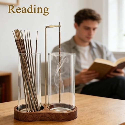 Ceremony Incense Holder, 2 in 1 Wooden Incense Holder for Sticks, Anti-ash Incense Burner with Glass Ash Catcher for Meditation Yoga Spa Room Decor thumbnail 8