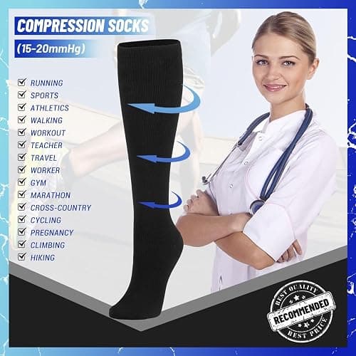 NANNBAKE 3 Pairs Compression Socks for Women & Men 15-20 mmHg,Best Support for Cycling Athletic Hiking Running thumbnail 6