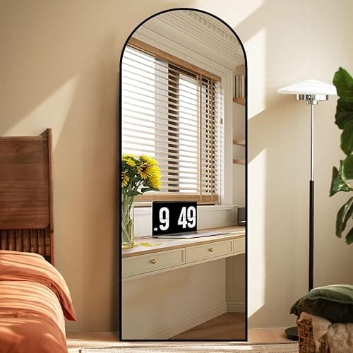 Koonmi Arched Full Length Mirror, 64"x21" Black Standing Hanging or Leaning Full Body Mirror with Aluminum Alloy Frame for Living Room and Bedroom thumbnail 9