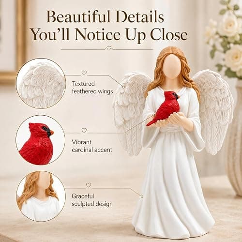 Cardinal Remembrance Figurine, Angel Girl with Cardinal Bird Statue, High-Precision Sculpted Memorial Gift, Symbol of Love, Hope & Protection, Serenity Sympathy Gift for Loss of Loved One (B) thumbnail 4