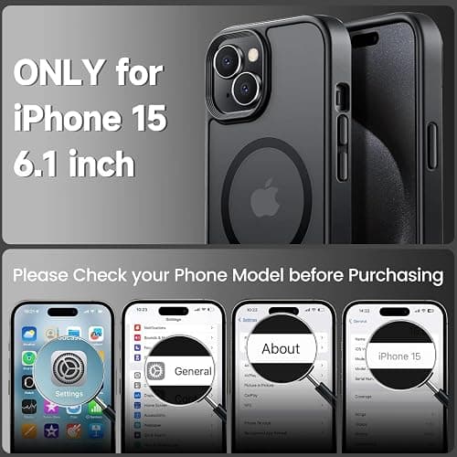 Tigowos Magnetic for iPhone 15 Case Drop Resistant Matte Skin Feeling Back Cover Shockproof Slim Fit for iPhone 15 Phone Case，Matte Black thumbnail 2