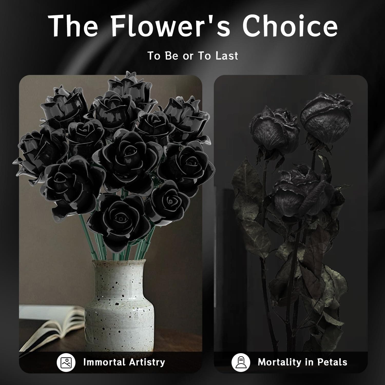 Black Roses Bouquet Building Set, Artificial Flowers Botanical Collection Building Block for Adults, Gothic Home Decor for Women, Girls, Compatible with Lego Flowers, 585 PCS thumbnail 7