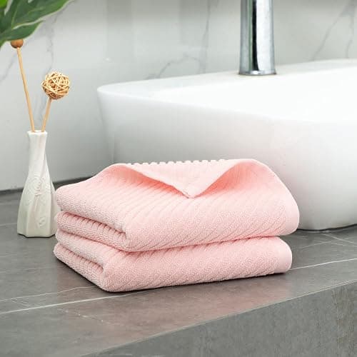 PiccoCasa Set of 2, Pink Ribbed Hand Towels for Bathroom 13 x 29 Inch 100% Cotton Soft Absorbent Soft Feeling Fast Drying Towels Hotel Spa Towel Face Towel - Pink thumbnail 7