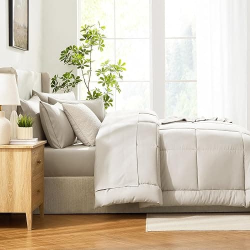 CozyLux Twin XL Comforter Set Beige, 5 Pieces Twin Extra Long Bed in a Bag for College Dorm, All Season Bedding Set with Stitch Quilted Comforter, Flat Sheet, Fitted Sheet, Pillowcases thumbnail 8