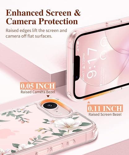 GVIEWIN for iPhone 17e Case & iPhone 16e Case with Screen Protector, [Non-Yellowing][Military-Grade Protection] Hard PC&TPU Bumper, Floral Shockproof Protective Clear Phone Case (Magnolia/White) thumbnail 5
