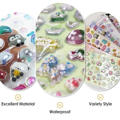 Bayurht 6 Sheets 3D Puffy Stickers 280+ PCS Resin Kawaii Sticker Butterfly Flower Animal Cute Stickers Decorative Resin Sticker for Scrapbooking Journals Laptops Phone Case thumbnail 5
