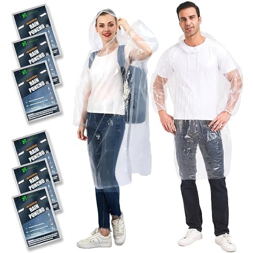 SWOGAA Disposable Rain Ponchos 6/10 Pack for Adults Extra Thick Long Sleeve | Clear Extra Thick PE Material, Long Sleeves with Elastic Cuffs for Travel, Camping, Festivals - Image 1