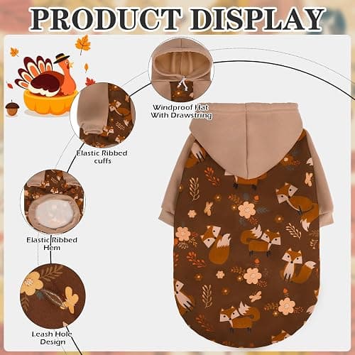 EXPAWLORER Fall Dog Hoodie,Thanksging Dog Sweater Costume,Winter Autumn Fleece Sweatshirt with Pattern,Pet Clothes Outfits for Puppy,Cat, Small Medium Large Dogs thumbnail 3