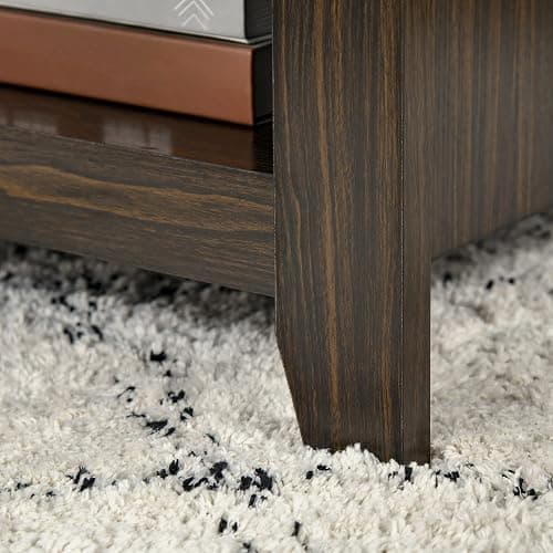 HOMCOM Lift Top Coffee Table with Hidden Storage Compartment and Open Shelves, Lift Tabletop Pop-Up Center Table for Living Room, Dark Walnut thumbnail 9