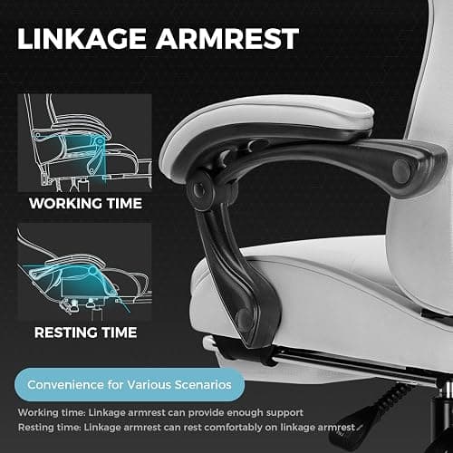 GTPLAYER Gaming Chair with Footrest, Computer Chair with and Lumbar Support, Height Adjustable Game Chair with 360°-Swivel Seat and Headrest and for Office or Gaming (All Light Gray-Fabric) thumbnail 6