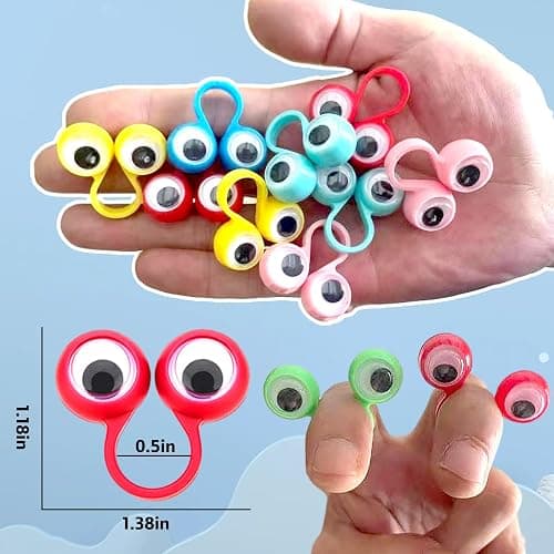 100 PCS Eye Finger Puppets Toys Set, Wiggly Eyeball Finger Puppet Eye On Rings for Kids, Party Favors for Boys Girls thumbnail 2