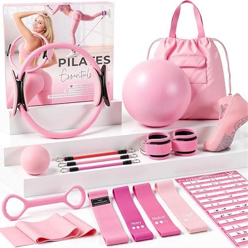 Pilates Kit for Home Workouts, Pilates Equipment Home Pilates Essentials Kit for Women with Pilates Ring and Ball Set, Socks, ankle resistance bands with cuffs, Resistance Band and Massage ball - Image 1