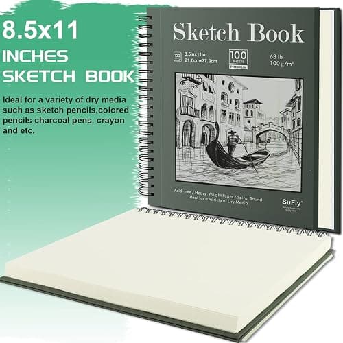 Sketch Book 8.5"x11", Spiral Sketchbook Pack of 2, SuFly 200 Sheets (68 lb/100gsm) Acid Free Sketch Pads for Drawing for Adults Spiral Bound with Hard Cover for Kids & Adults, 100 Sheets Each thumbnail 3