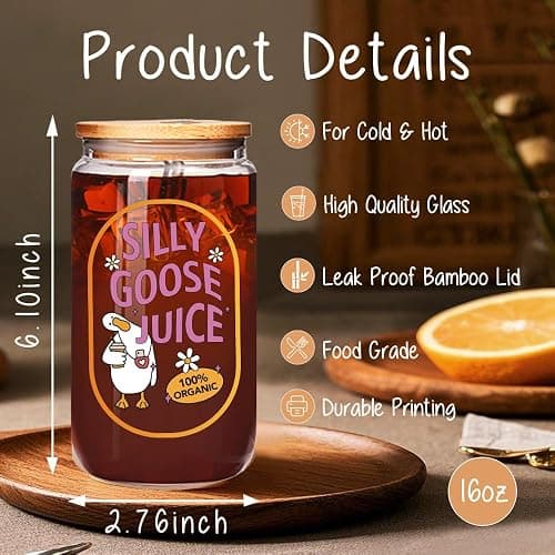 Cute Silly Goose Glass Cup Funny Goose Lovers Gift for Women, Silly Goose Juice Goose Cup, Birthday Gifts for Daughter, Sister, Friends, Wife, Mom, BFF, Coworkers, Fun Gag Goose Handbag Animal Gift thumbnail 3