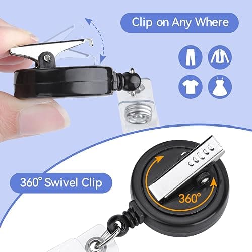 Teskyer 5 Pack Badge Reel, Easy to Attach Alligator Clip, 360 Degree Swivel Badge Holder Retractable Clip, Lightweight, Extend up to 23.6 Inch, Black thumbnail 3