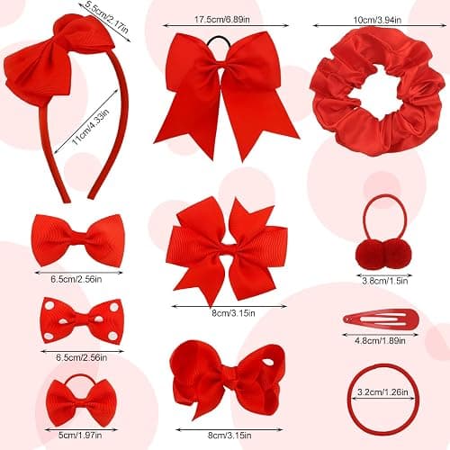 Radsocken 48Pcs Girls School Red Hair Accessories Kit Red Bow Hair Clips Headband Ponytail Holder Elastics Bands Ribbon Hair Barrettes Hair accessories for girls Birthday Gift thumbnail 2