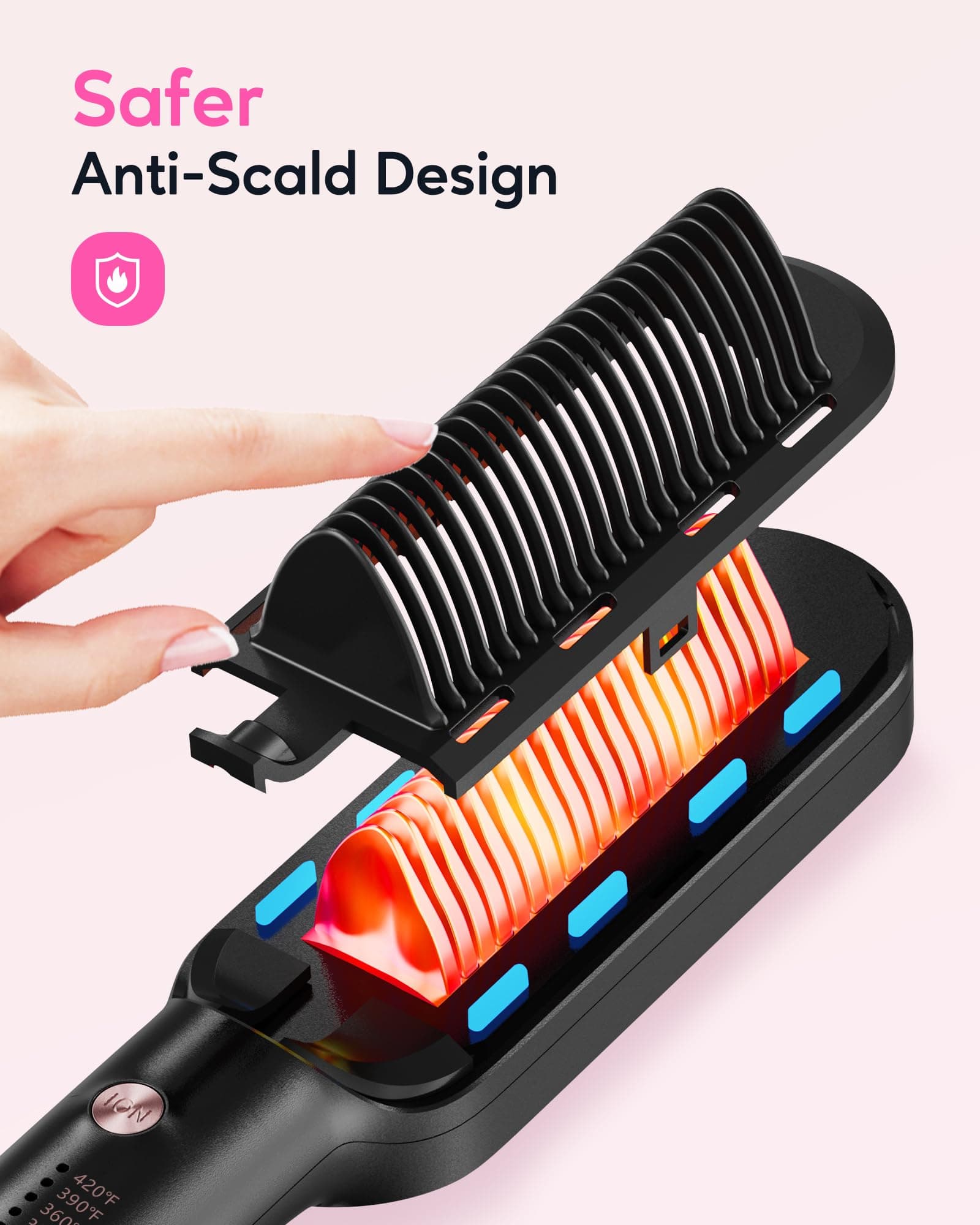 Wavytalk Cepillo alisador de pelo, peine de cerámica anticaldo, calentamiento rápido para salón en casa, doble voltaje, oro rosa thumbnail 4