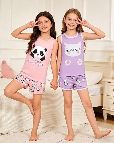 MyFav Big Girls Sleeveless Pajama Sets Cute Panda Polka Dot Sleepwear Loungewear thumbnail 4