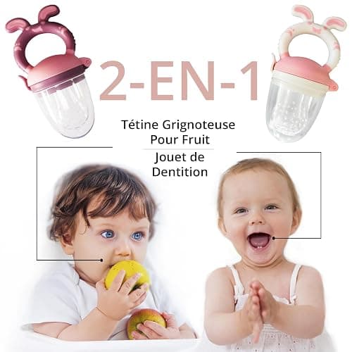 Lola Kids Grignoteuse Bébé - Lot de 2 Tétine Grignoteuses Bébé sans BPA - Inclus 8 Tetines Evolutives - Sucette Fruit en Silicone Alimentaire - Tétine Dentition - Idéal Diversification Alimentaire thumbnail 4