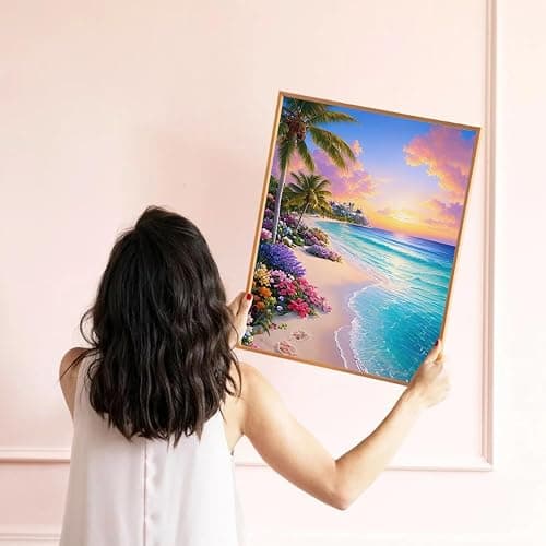 eniref Diamond Art Kits for Adults,Beach Sunset DIY 5D Round Full Drill Diamond Painting Gem Art Kits for Crafts Gift and Home Wall Decor,Flowers Coconut Trees Sea Diamond Dots Kit 12x16 Inch thumbnail 4