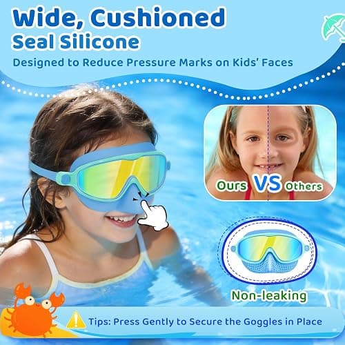 Vvinca Kids Swim Goggles with Nose Cover 2 Pack for 3-14 Pool Swim | 2-Pack Anti-Fog Kids Swim Goggles, Soft Silicone Nose Cover, UV400 & 180° Wide View, Adjustable 3-14, for Pool Swim thumbnail 4