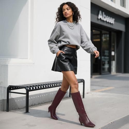 Modatope Knee High Boots Women Square Toe Kitten Heel Tall Boots Womens Fashion Long Boots thumbnail 3