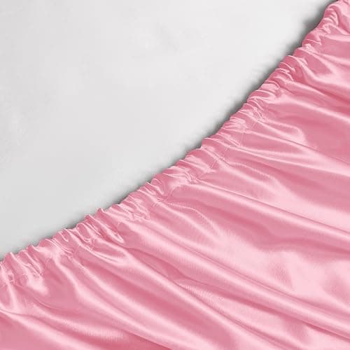 GOLAL Satin Sheets Twin Size - 3 Pieces Luxury Silky Soft Bed Sheets, Wrinkle-Free Light Pink Satin Silk Sheet Set with 1 Deep Pocket Fitted Sheet, 1 Flat Sheet, 1 Pillow Case thumbnail 7