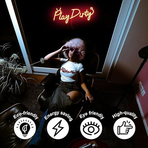 Play Dirty Neon Sign Red Letter LED Neon Lights Signs Devil Neon Signs for Wall Decor Satan Neon Lights for Bedroom Dimmable Red Words Neon Light Up Sign for Bar Man Cave Party Decor - Red thumbnail 3