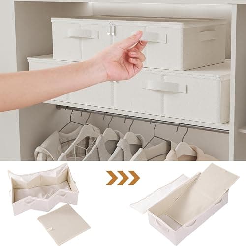 ENUMAIL Underbed Storage Container, Foldable Under Bed Bins, Wardrobe Organisers with Lid for Organizing Clothes, Sheets, Blankets, Comforter, 23.6x11.8x5.9in, Beige, 2 Pack - 23.6x11.8x5.9in(2 Pack) - Beige thumbnail 7