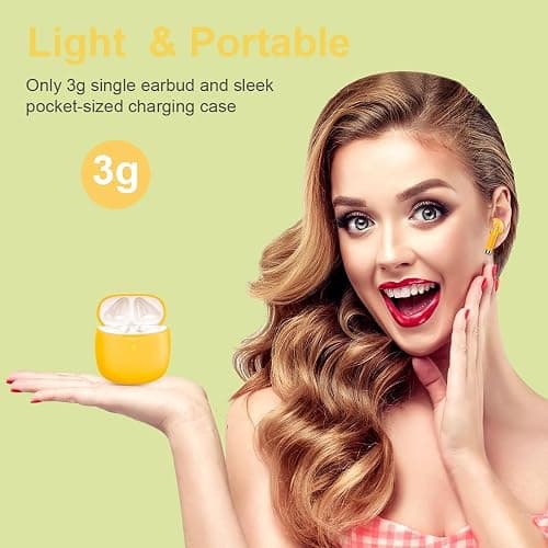 Wireless Earbuds, Bluetooth 5.4 Earbuds Stereo Bass, Bluetooth Headphones in Ear Noise Cancelling Mic, Earphones IP7 Waterproof Sports, 32H Playtime USB C Charging Case Yellow Ear Buds for Android iOS thumbnail 4