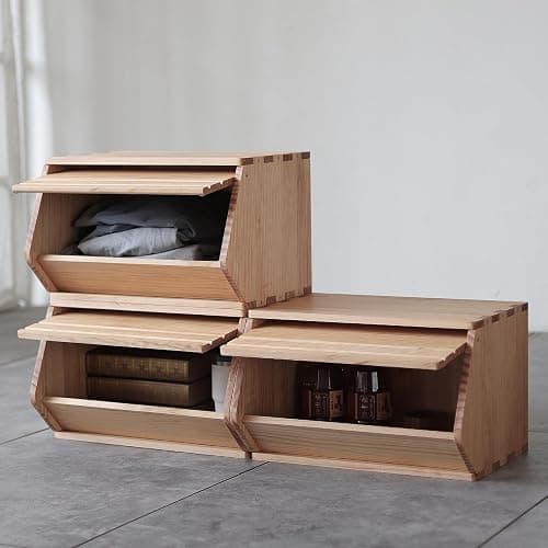 unununu Stackable Solid Wood Storage Chests,Hall Entryway Cabinet,Modular Wooden Multi-use Box,Bins with Lids,Closet Storage Organizers,Drawers,Potato,Onion,Bread,Classify by Items,19.5”W(3 Pack) thumbnail 2